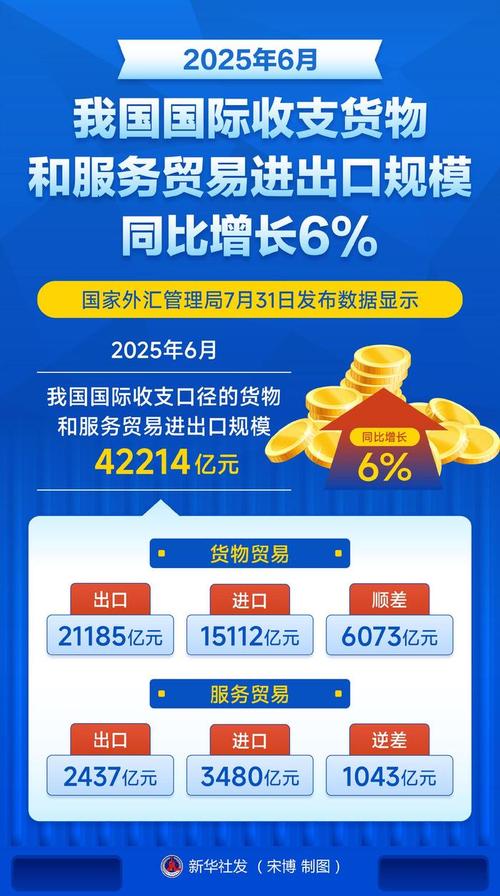 2025年6月我国国际收支货物和服务贸易进出口规模同比增长6%